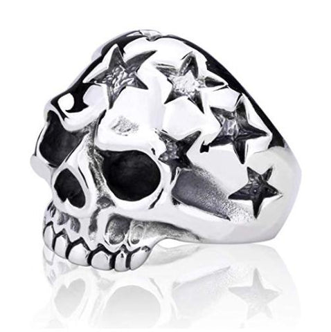 Vintage Silver Skull And Stars Ring